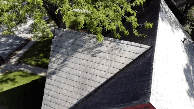drone view of a roof that has asbestos